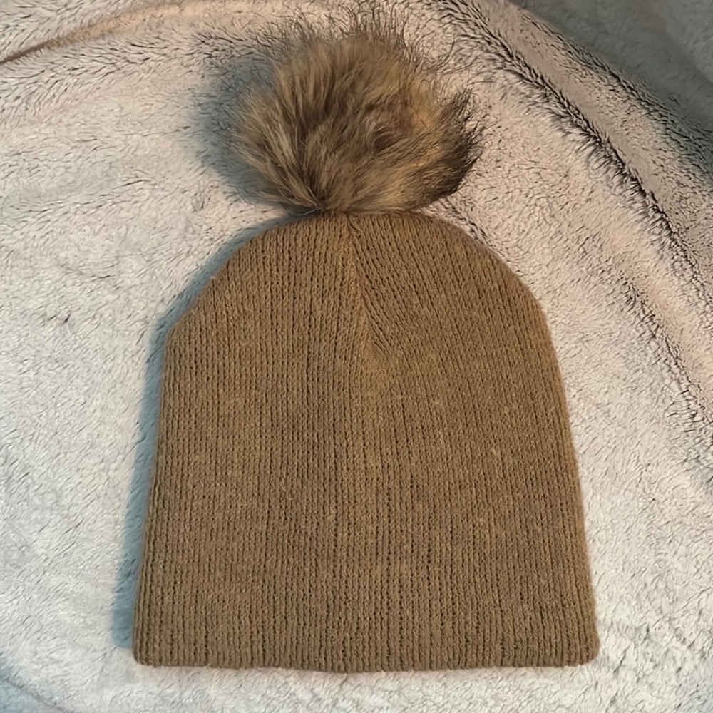Tan Pom Pom (fuzzy ball) Beanie